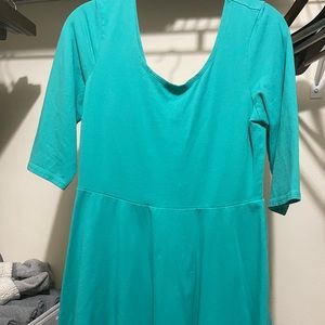 Express size L teal 3/4 sleeved skater dress